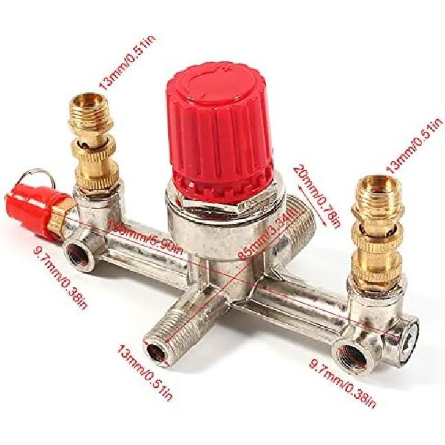 Double Outlet Tube Zinc Alloy Air Compressor Pressure Regulator Valve Fit Parts Efficient Voltage Regulation Superior Sealing Air Compressor Pressure