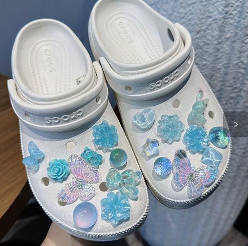 1Set DIY Colorful Powder Shoe Charms Set Fashion Crystal Pearl Flower Shoe Decorations Detachable Shoes Accessories
