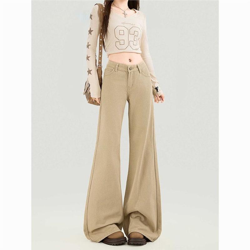 Women s High-Waisted Khaki Micro-Flare Stretch Jeans - Slimming Retro Style 2X Large