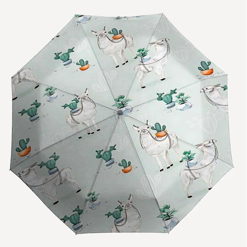 1PC Llama Cactus Automatic Open/Close Umbrella Compact Folding Umbrella with 8-Rib Shaft Lightweight Esign, Fashion Lovers1233A