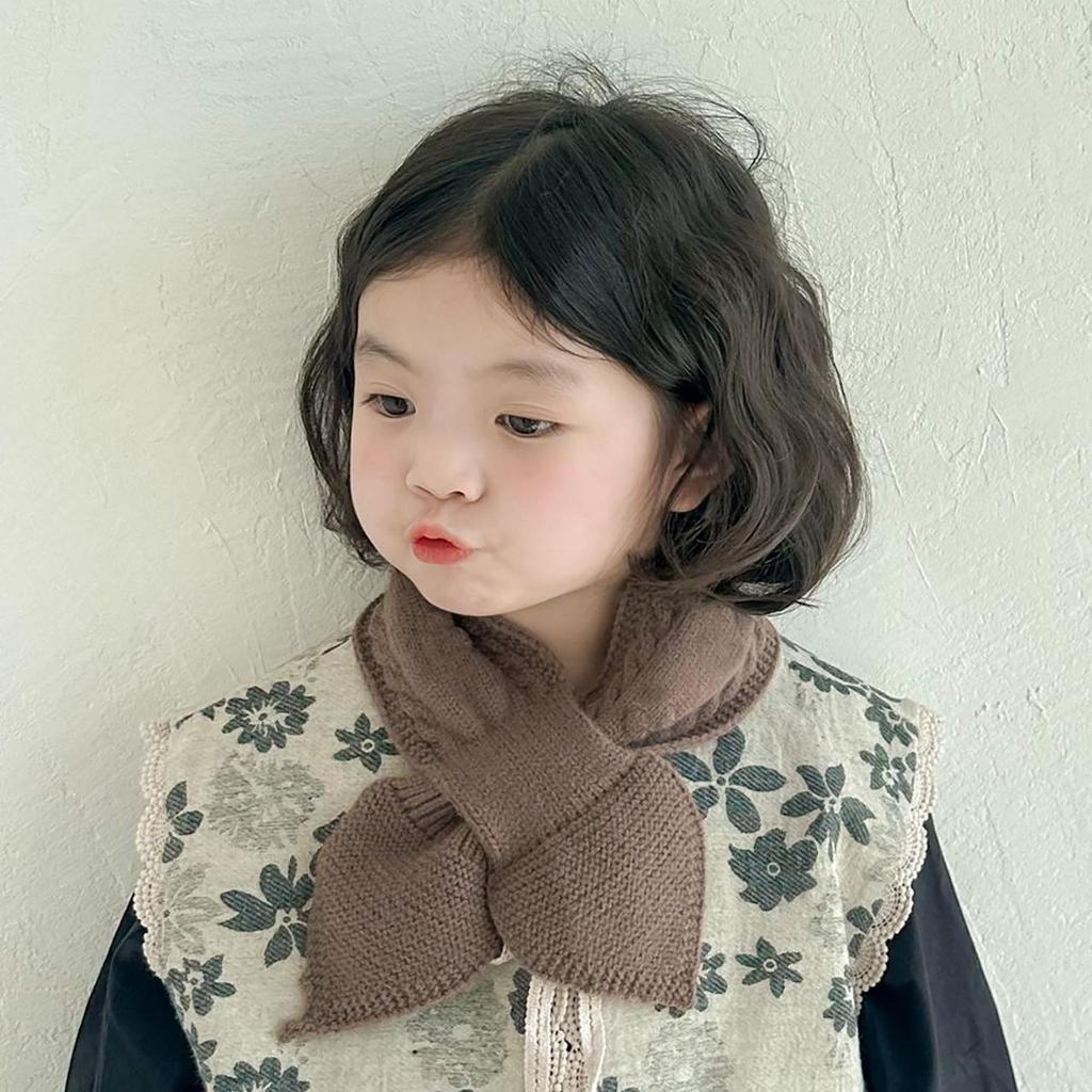 Kids Winter Warm Scarves Children Girl Woolen Knit Short Cross Neck Covers Snood Solid Color Outdoor Windproof Neckerchief
