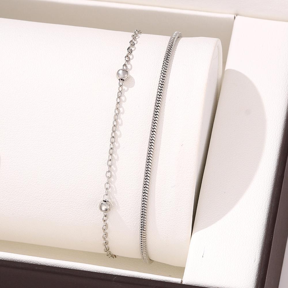 5 Piece Set Women Geometric Chains Metal Beaded Bracelets Interlocking Bracelets Fashionable High-end And Versatile Accessories