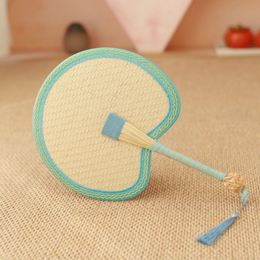 Handwoven Woven Handheld Fan Natural Straw Summer Fan Portable Handmade Fan  For Wedding синий