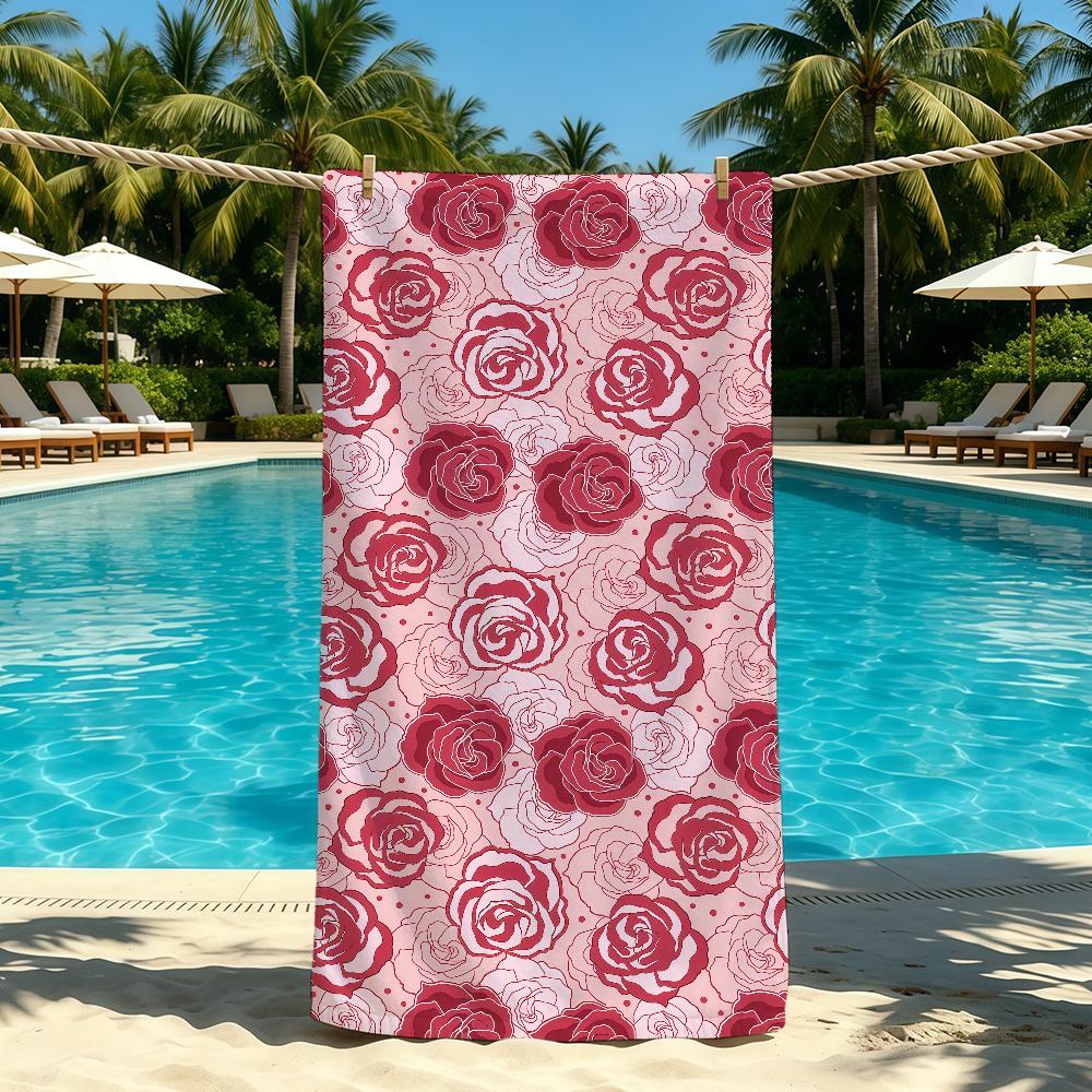Modisches Handtuch mit Rosenmuster für Camping im Freien Strandhandtuch Super saugfähig Schnell trocknend Sommerhandtuch