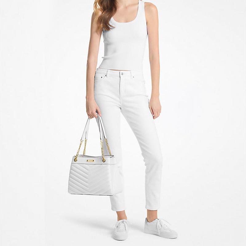 MICHAEL KORS Whitney Metal Brand Logo PU Handbag Medium Women's White