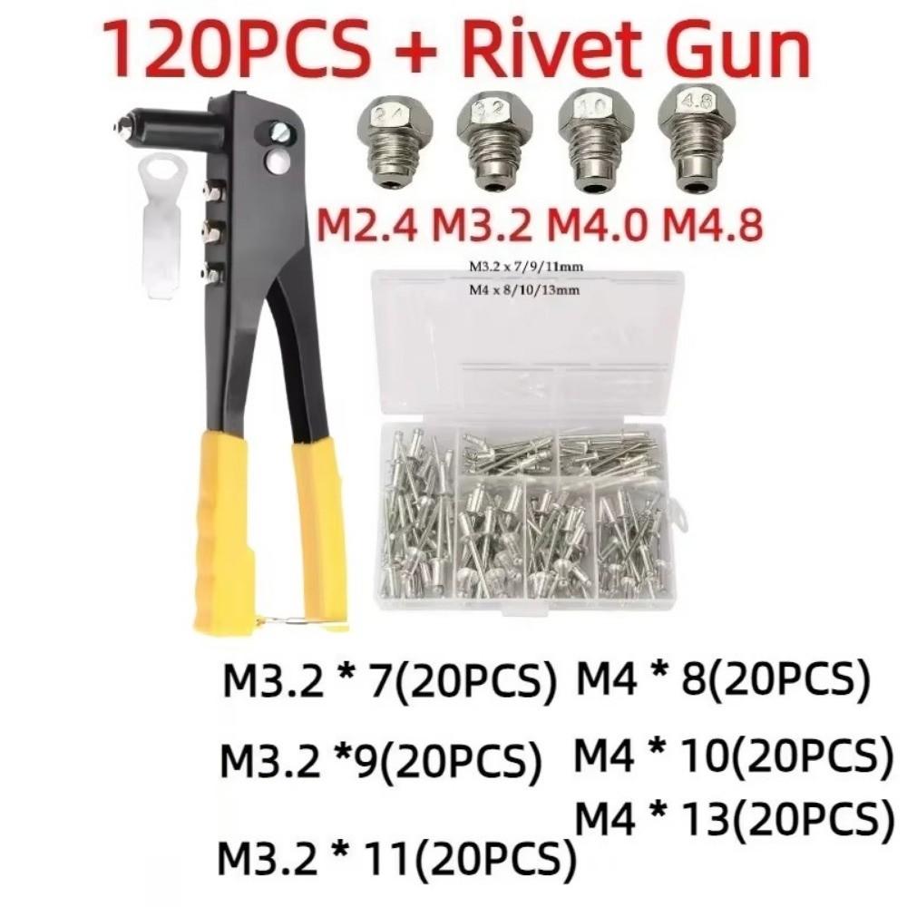 120Pcs M3.2-M4 Riveter Set Manual Pressure Rivet Nut Tool Kit Hand Rivet Nut Tool Home Improvement