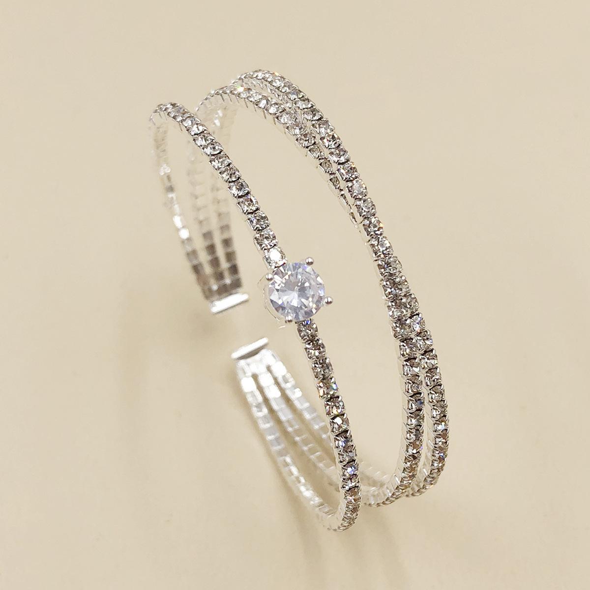 Strass Kruis Meerlaagse Armband, Meerrijige Zirconium Open Armband, Klauw Diamant Armband.