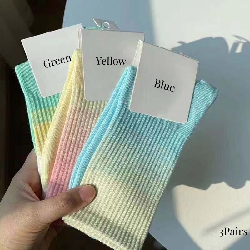 3Pairs Set Women Socks Gradient Color Socks Women's Mid-tube Ins Simple Candy Color Sox Fashion Spring And Autumn Cotton Socks