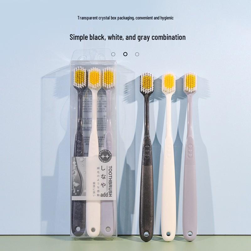 Tri-Head Soft & Hard Bristle Adult Toothbrush with 3D Tongue Scraper