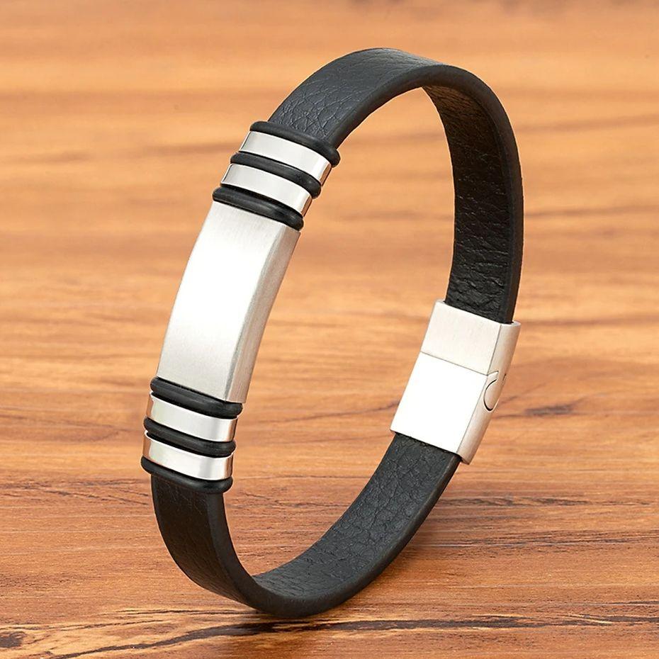 Stainless Steel Men's Leather Bracelet Black Leather Punk Style Magnetic Clasp Accessory Design Birthday Jewelry Gift