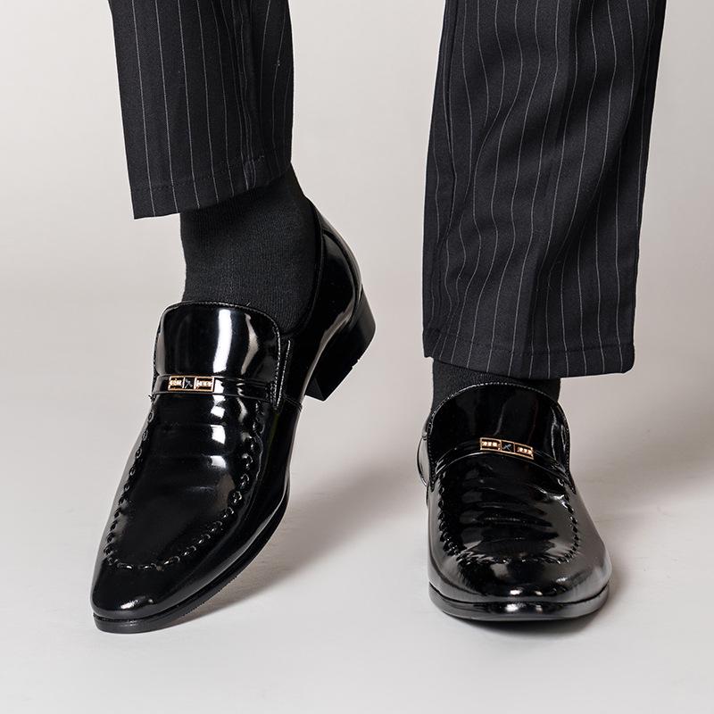 Dragonfly Men's Autumn Winter Shiny Patent Leather Pointed Toe Business Formal Shoes