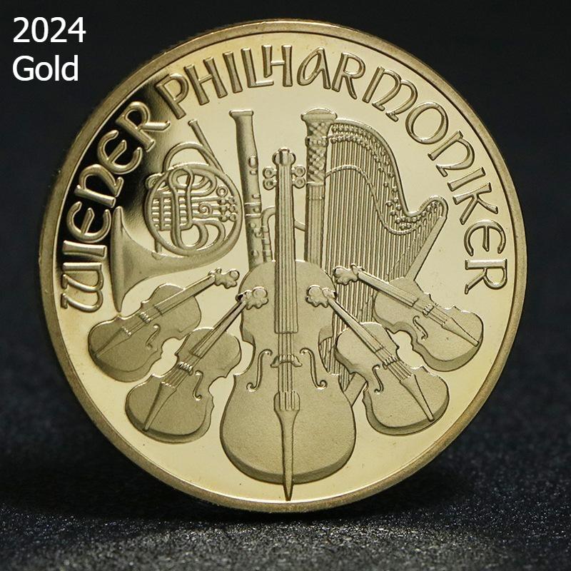 2024 2022 2021Moeda comemorativa austríaca, Orquestra Sinfônica de Viena, moedas de ouro e prata, medalha comemorativa da UE, presente de Natal, Enchimentos de meia