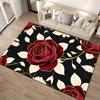 Large Red Roses Pattern Carpet with Black Background and Gold Accents Suitable for use as an anti-slip for living room bedroom sofas