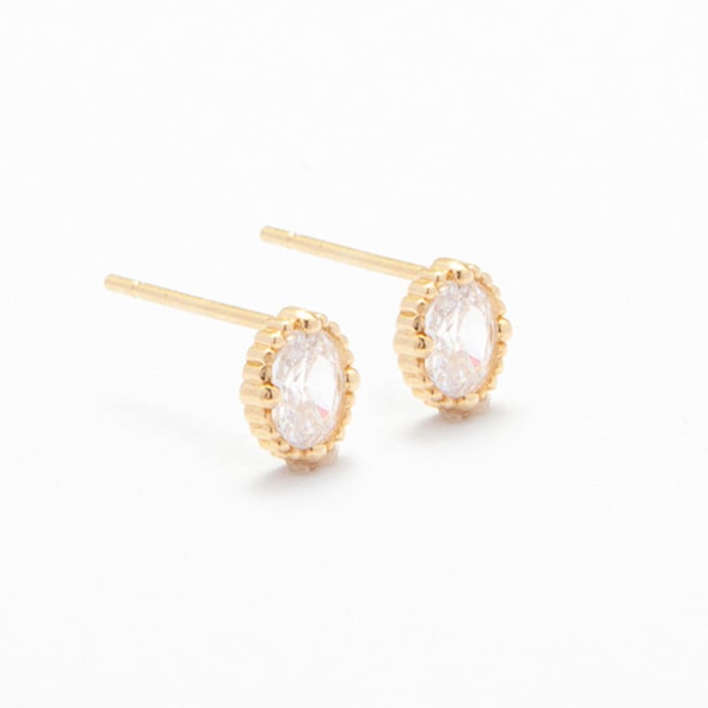 LUNNE 14k Dot Line Oval Cubic Earrings (14K Gold) #W10