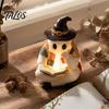 Desktop Feestsfeer Lichten Verlichte Vintage Patchwork Geest, Geest Lezend Boek Beeldje, Halloween Lamp Decoratie, Hars Decoratie Schattige Herfst