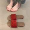 Design Sense Niche One-word Sandals Summer 2025 Retro Woven Hollow Open-toed Outer Wear Cool Slippers Women's Shoes