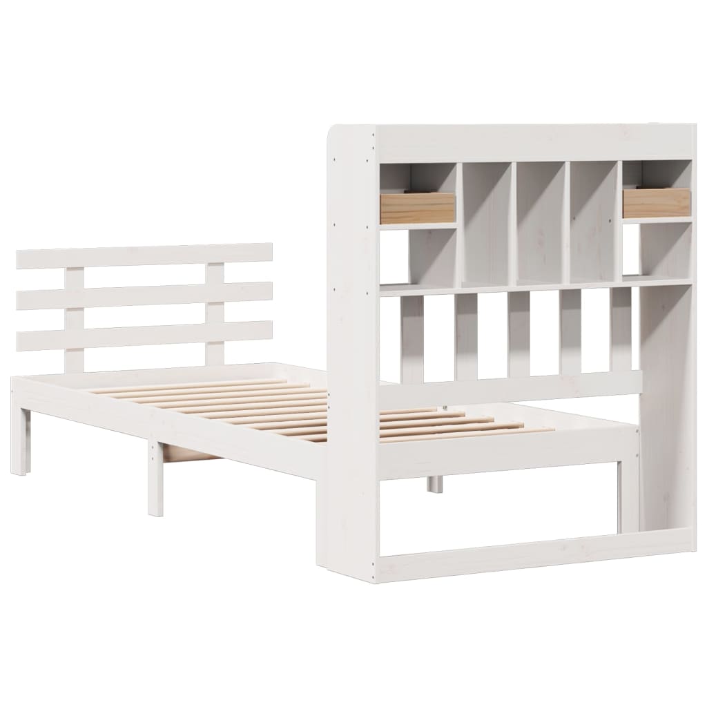 Solid Wood Bed with Shelf Without Mattress White 90x190 cm Pine