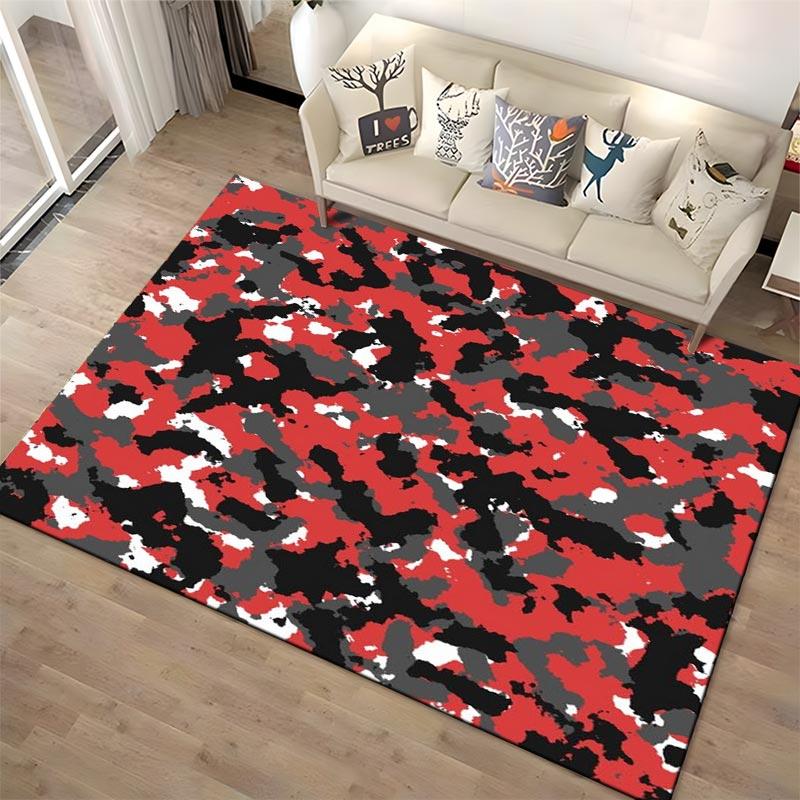 Abstract Red Black Gray Camouflage Pattern Carpet for Home Decor Suitable for Use As an Anti-slip1 For1room and Bedroom Sofas