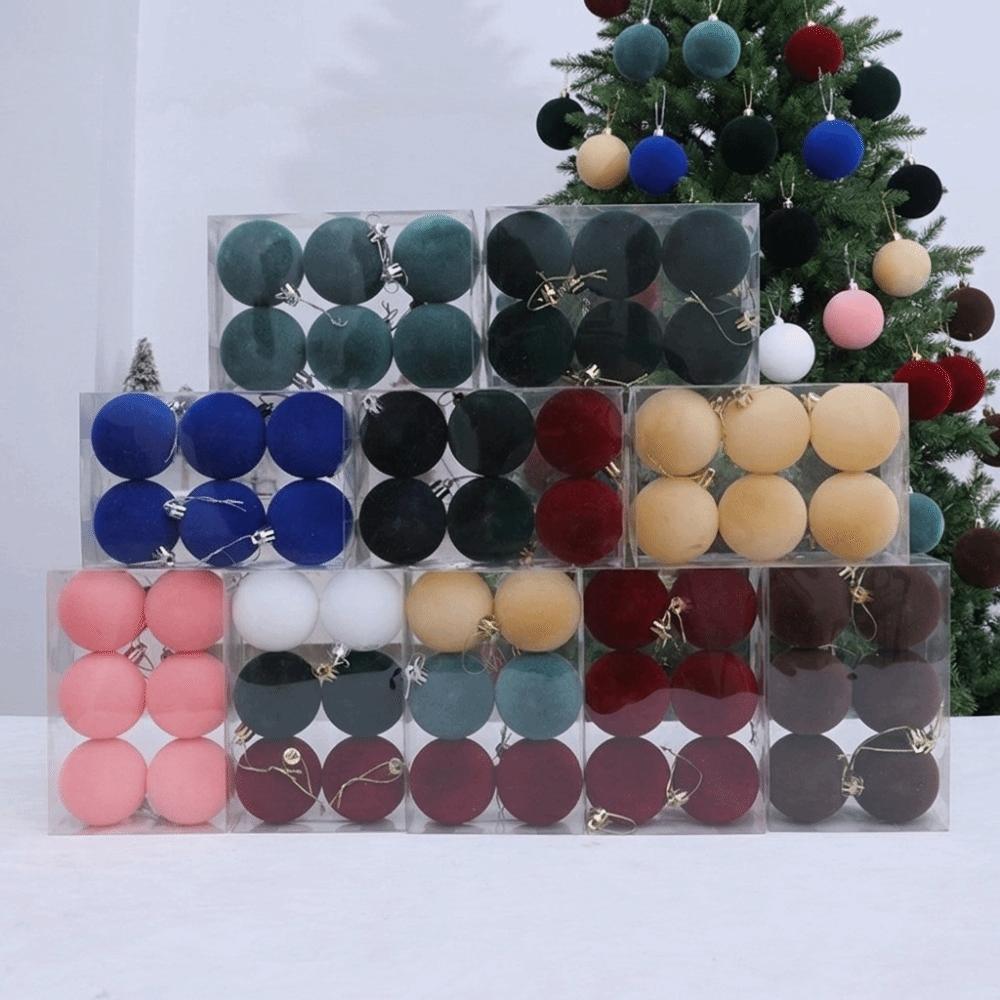 6Pcs/set Shatterproof Flocked Christmas Ball Pendant Xmas Tree Hanging Ornament  Home New Year Decor