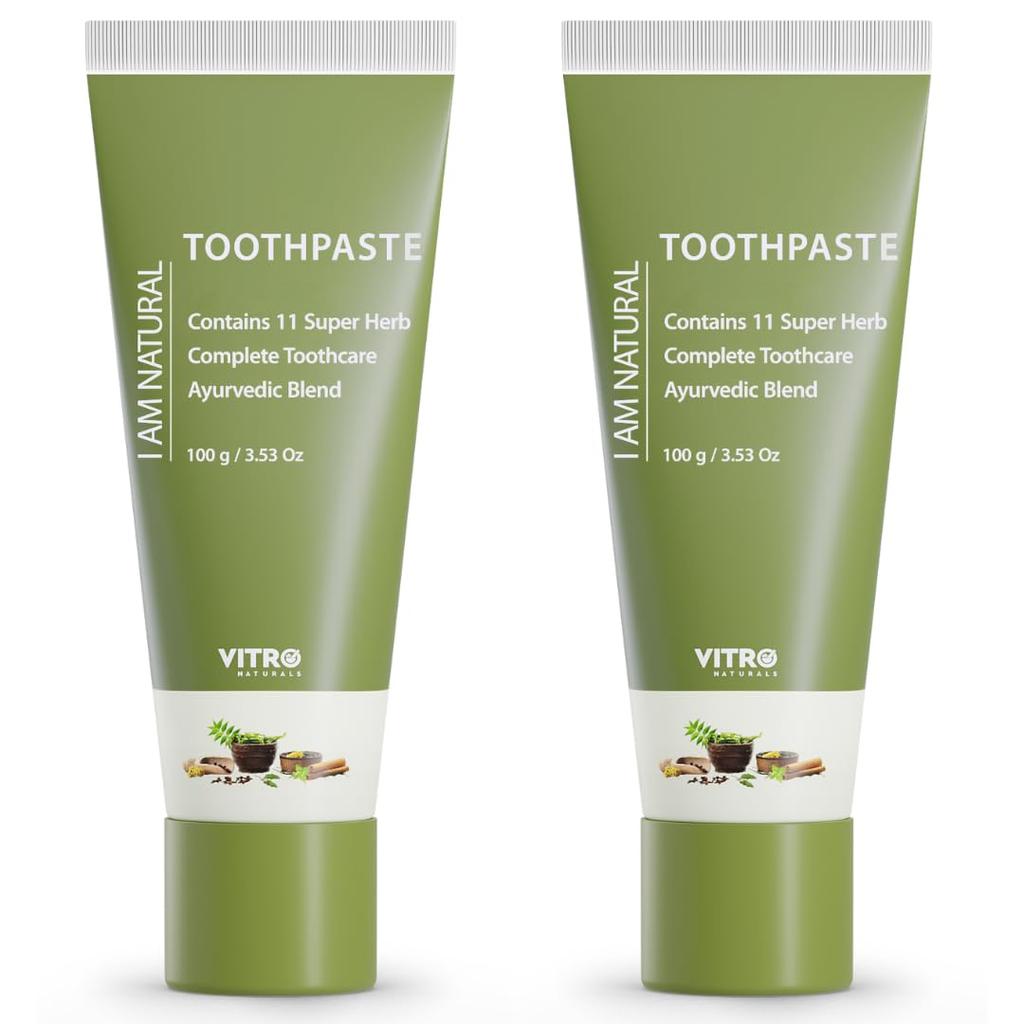 Vitro Ayurvedic Herbal Toothpaste | Fresh Breath That Lasts All Day | With Clove, Cinnamon, Badi Elaichi and more | Fluoride Free | Pack of 2X100g
