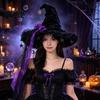 Stylish Lace Bow Headwear Halloween Witch Hat, Gothic Dark Wizard Costume Headpiece for Women, Spooky Velvet Cone Photogenic Daily Lolita Wear