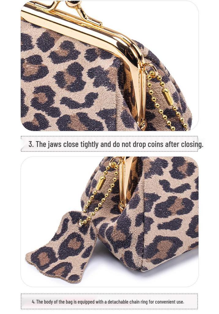 Genuine Leather Leopard Print Mini Coin Purse - Soft Cowhide Multifunctional Change Holder for Women