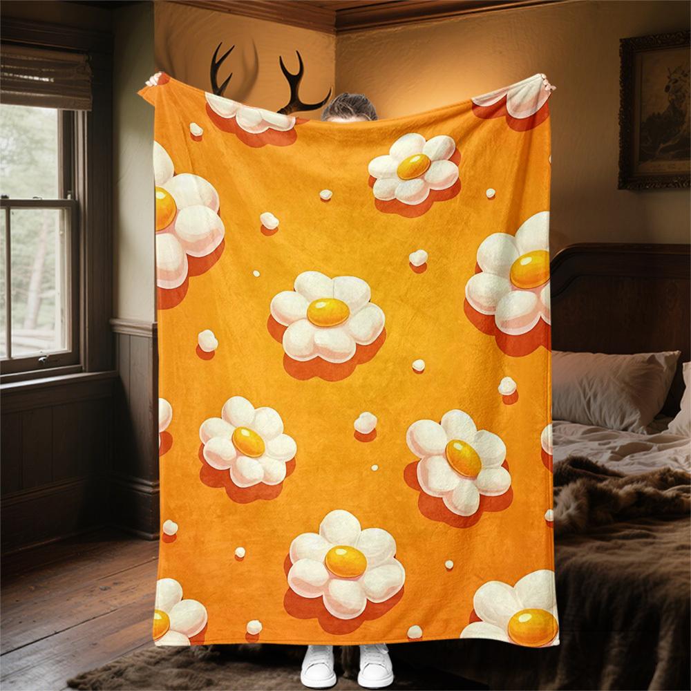1pc Flower Pattern Outdoor Flannel Blanket Soft Warm All-Season Throw for Sofa Bed Car Camping Office, Cozy Gift Idea1136S