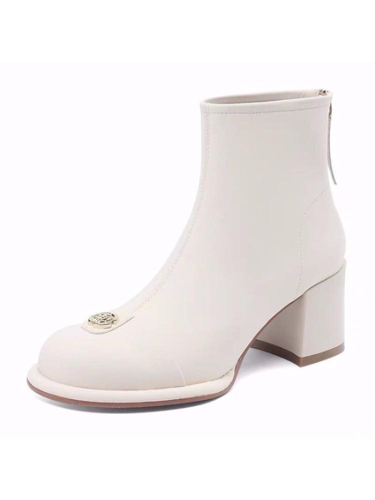 

Fashion Booties Women Spring and Autumn Single Boots Fashion Block Heel Round Toe Skinny Boots 34 бежевый