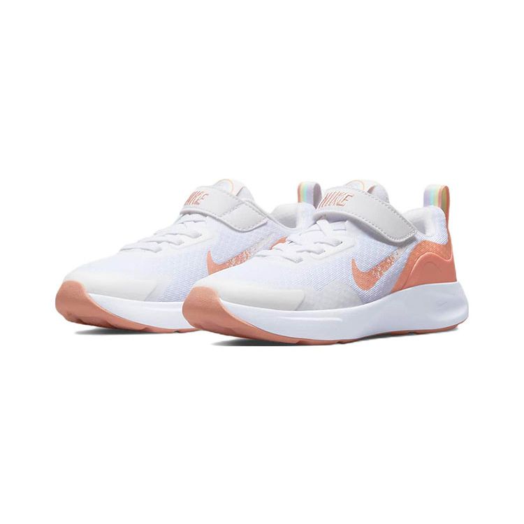 Nike Wearallday SE Slip Resistant Shock Absorbing Durable Low Top Kids Running Shoes Kids Running Shoes White Orange DO9378-100