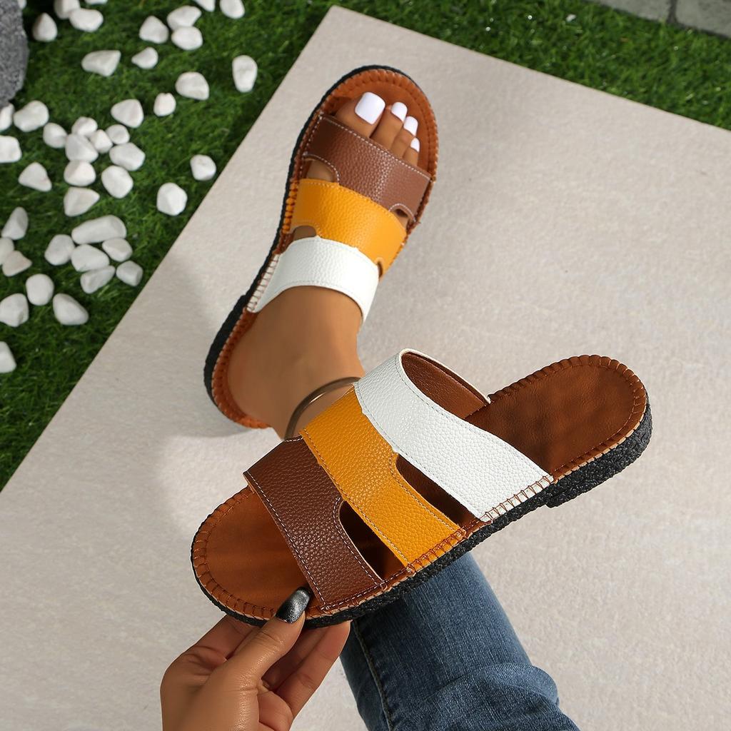 Large Size Flat-bottomed Slippers Women's Summer Color Matching Feet Wear Fish Mouth Cool Slippers