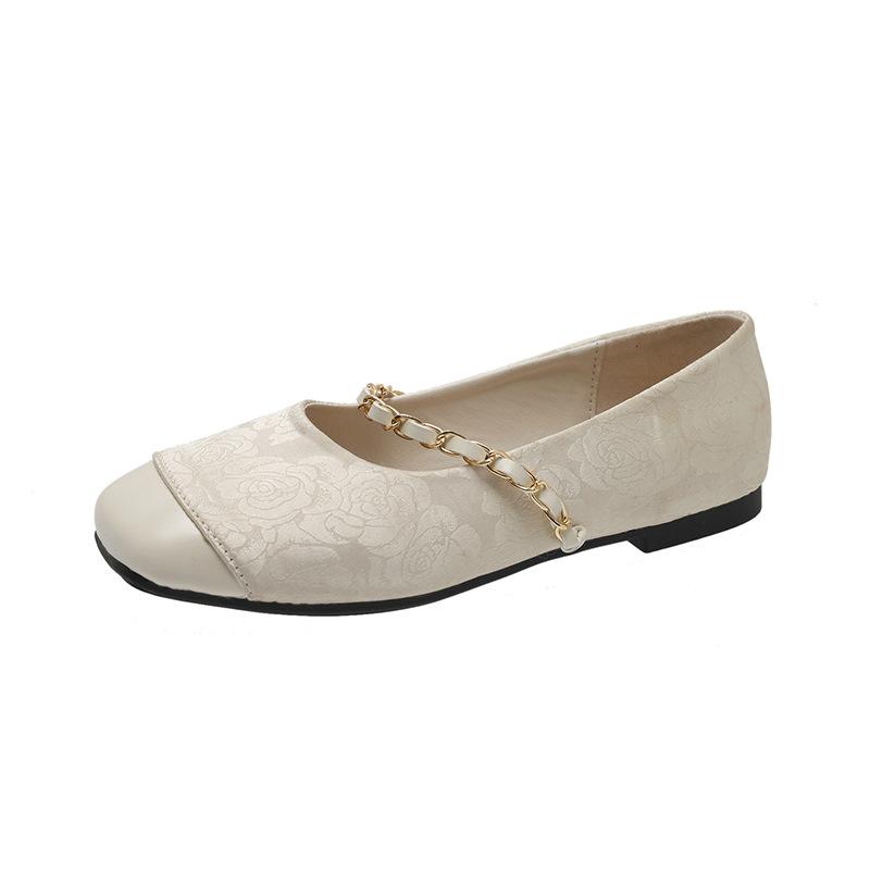 

New Chinese style new flat bottom one word night versatile temperament single shoes 40 абрикосовый