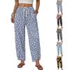 Pantaloni Lunghi Casual da Donna a Gamba Larga Dritta Larga con Coulisse Stampati Leggeri Vestibilità Rilassata per l'Uso Quotidiano