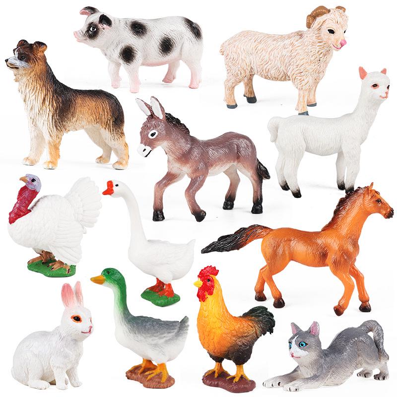 Farm Animal Miniature Set: Turkey, Rabbit, Horse, Donkey, Alpaca, Chicken, Duck, Goose, Pig, Dog, Cat