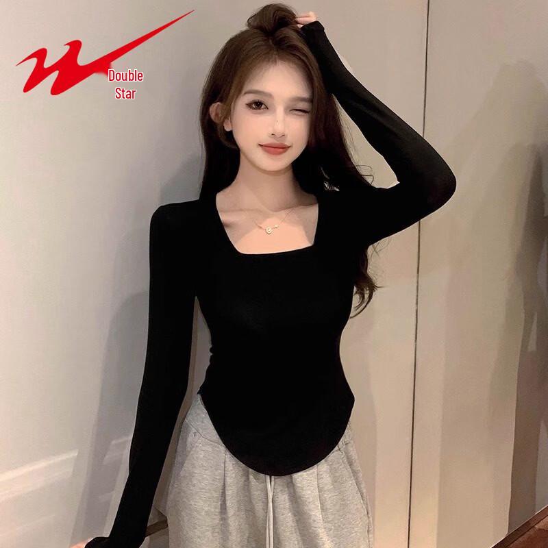 Shuangxing Women s Square Neck Long Sleeve Slim Fit T-Shirt 2XL