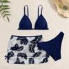 Girls Three Piece Bikini Swimsuit Set Mesh Swimsuit Fashionable Printed Girls Swimsuit Fashion Beach