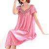 Women's Ice Silk Nightgown Sleepwear Round Neck Nightie Short Sleeves Nightshirt Summer Sleepwear Nightdress Sleep Dress