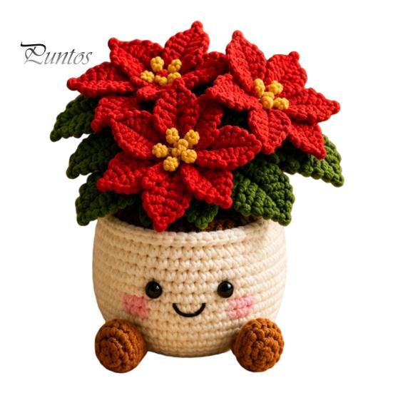 Holiday Gift Ideas for Family Simulated Crochet Christmas Potted Decor, Knitted Mini Artificial Tree Flower Handmade Crocheted Yarn Flowers Ornament,