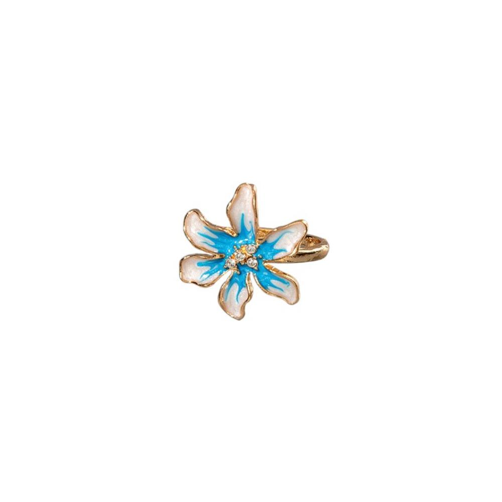Camellia Flower Flower Ring Dripping Oil Korean Style Enamel Finger Ring Baroque Rhinestone French Irregular Ring Jewelry