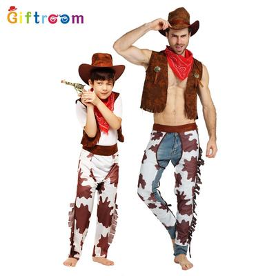 Halloween Maskerade Cosplay Eltern-Kind-Kostüm Klassisches Western-Cowboy-Kostüm Bühnenauftrittskostüm
