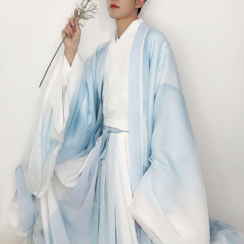 Chinese Wei And Jin Dynasties Style Han Element Suit Landscape Printing Large Sleeve Hanfu