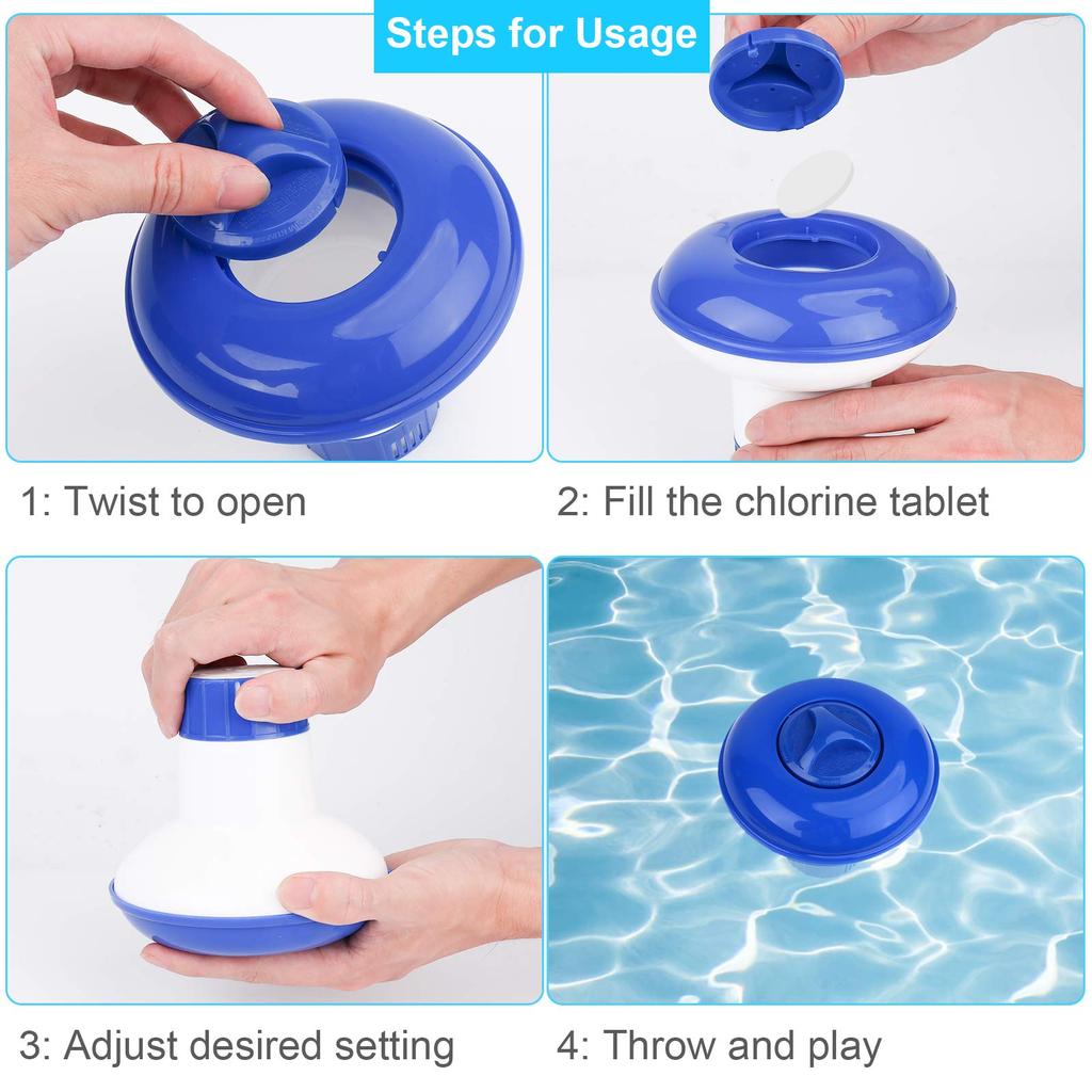Comprimés de chlore et de brome flottants pour piscines, distributeurs et applicateurs de produits chimiques pour spas et jacuzzis