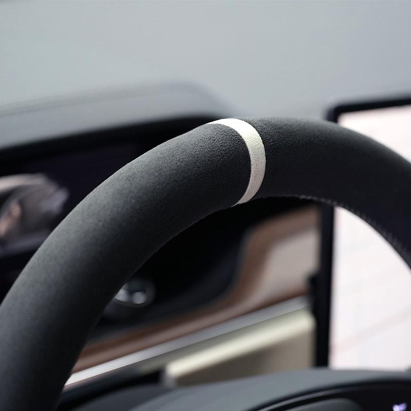 Hand Stitch Non-slip Car Steering Wheel Cover for Tesla Model 3 S X -2024 DIY Soft Suede White Stripe Car Interior