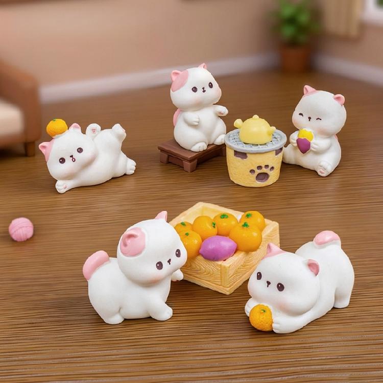 11Pcs Funny Cats Brewing Tea Miniature Statue Resin Art Piece Collectible Ornaments For Creative Desktop Shelf Displays