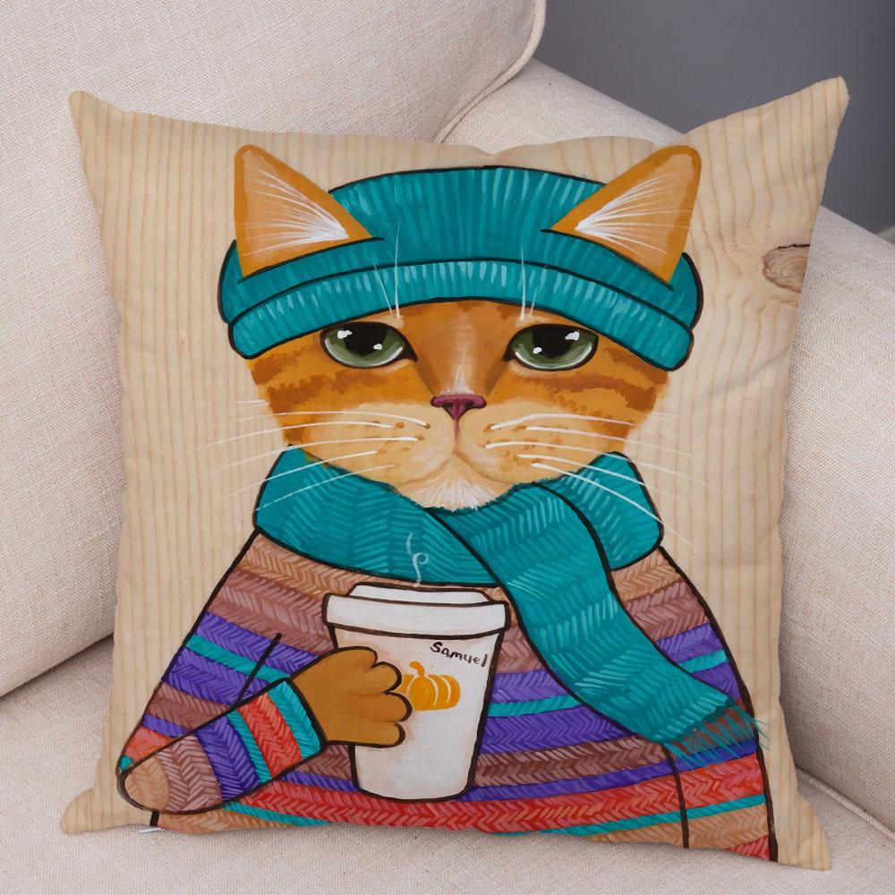 Bedroom Cute Funny Cartoon Coffee Cat Pillowcase Decoration Pet Animal Pillowcase Cushion Cover Sofa Home Car