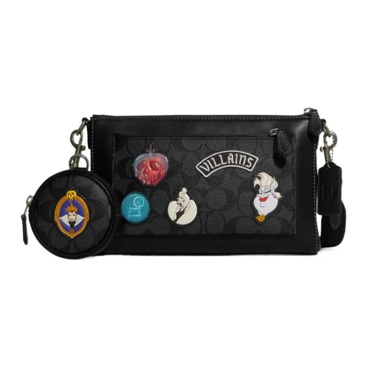 New COACH Disney Collaboration Holden Cow Leather Combo Bag Shoulder Bag Crossbody Bag Medium Size Women's Black CC094-QBPHT