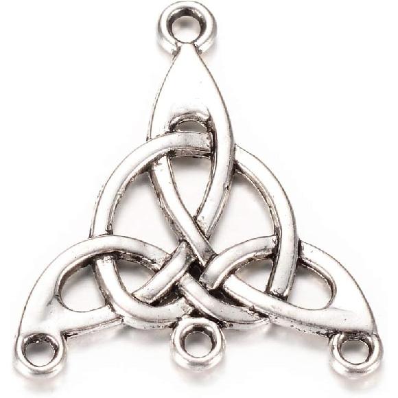 FASHEWELRY 50Pcs Tibetan Antique Silver Triangle Charm Chandelier Links 28.5x25mm 4-Hole Metal Filigree Hollow Pendant Connectors for Dangle Earring