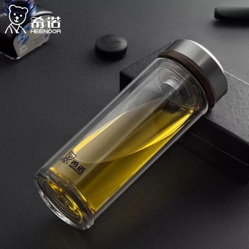 HEENOOR Double-Layer High Borosilicate Glass Water Bottle