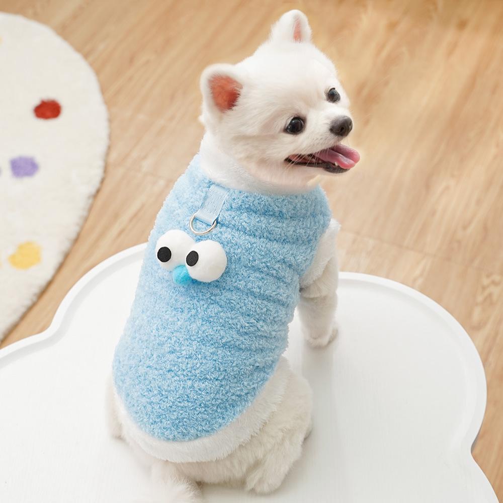 Cute Googly Eye Pet Vest for Small Dogs - Soft Fluffy Puppy Clothing (4 Colors) Warm Pet Apparel