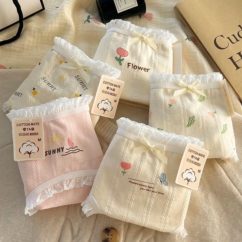 Antibakterieller Slip aus reiner Baumwolle Jacquard Mittelhoch geschnitten Bequemer Triangel-Damen-Slip