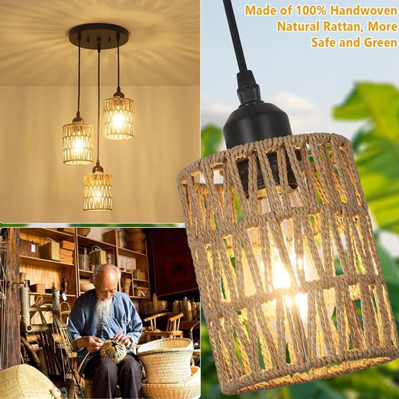 Boho styl Ručně tkaná bytová dekorace Stropní svítidlo Tkané stínidlo Ratanové stínidlo Závěsné svítidlo 12*15cm Stínidlo závěsného svítidla